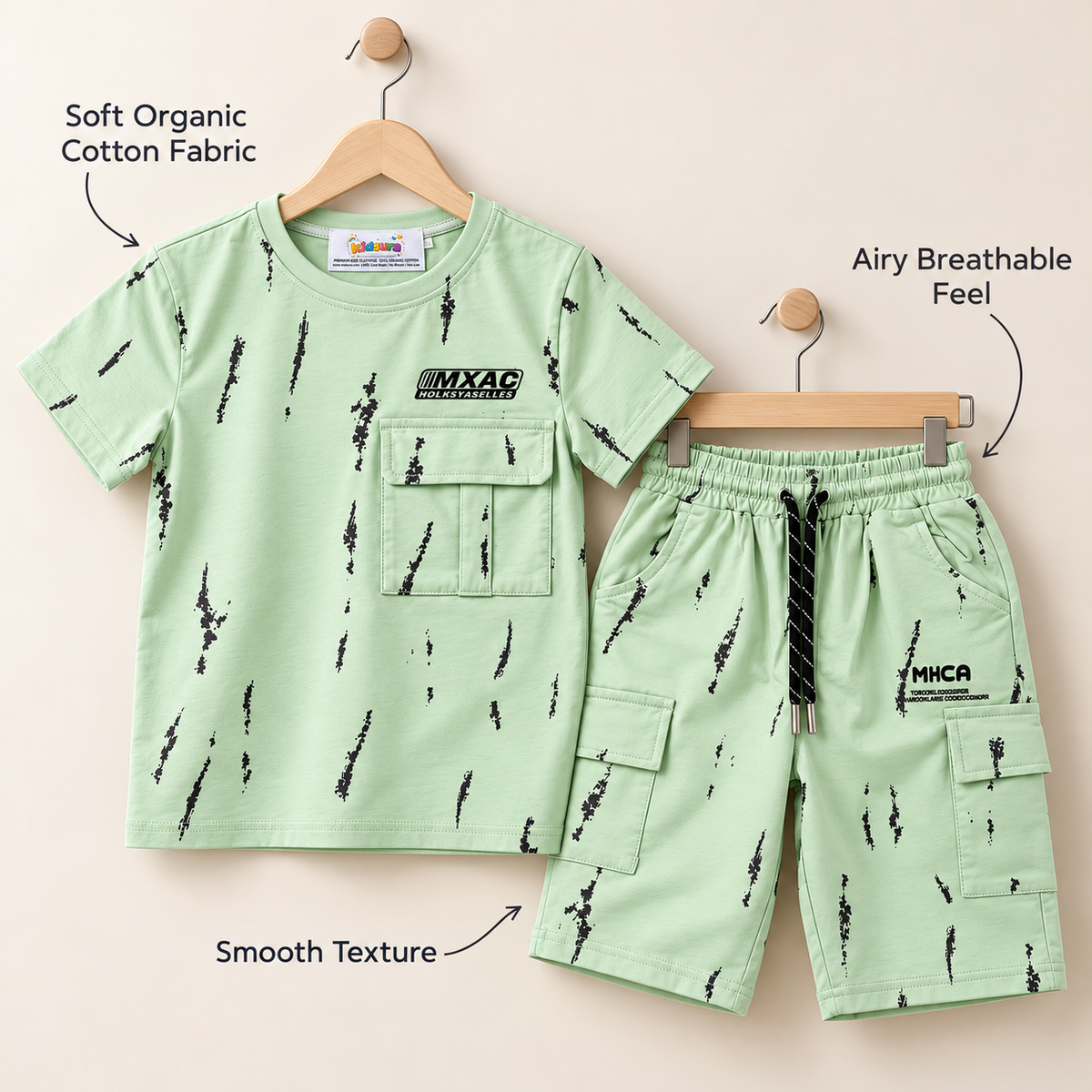 Kidsura Boys' 2-Piece Printed Cargo Shorts & T-Shirt Set | Urban Streetwear Co-Ord Outfit