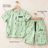 Kidsura Boys' 2-Piece Printed Cargo Shorts & T-Shirt Set | Urban Streetwear Co-Ord Outfit