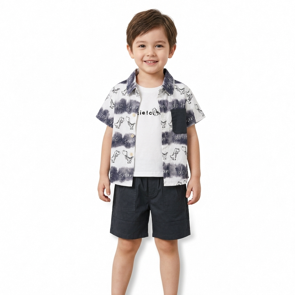 Kidsura Boys 3-Piece Summer Set: Button Shirt, Graphic Tee & Shorts