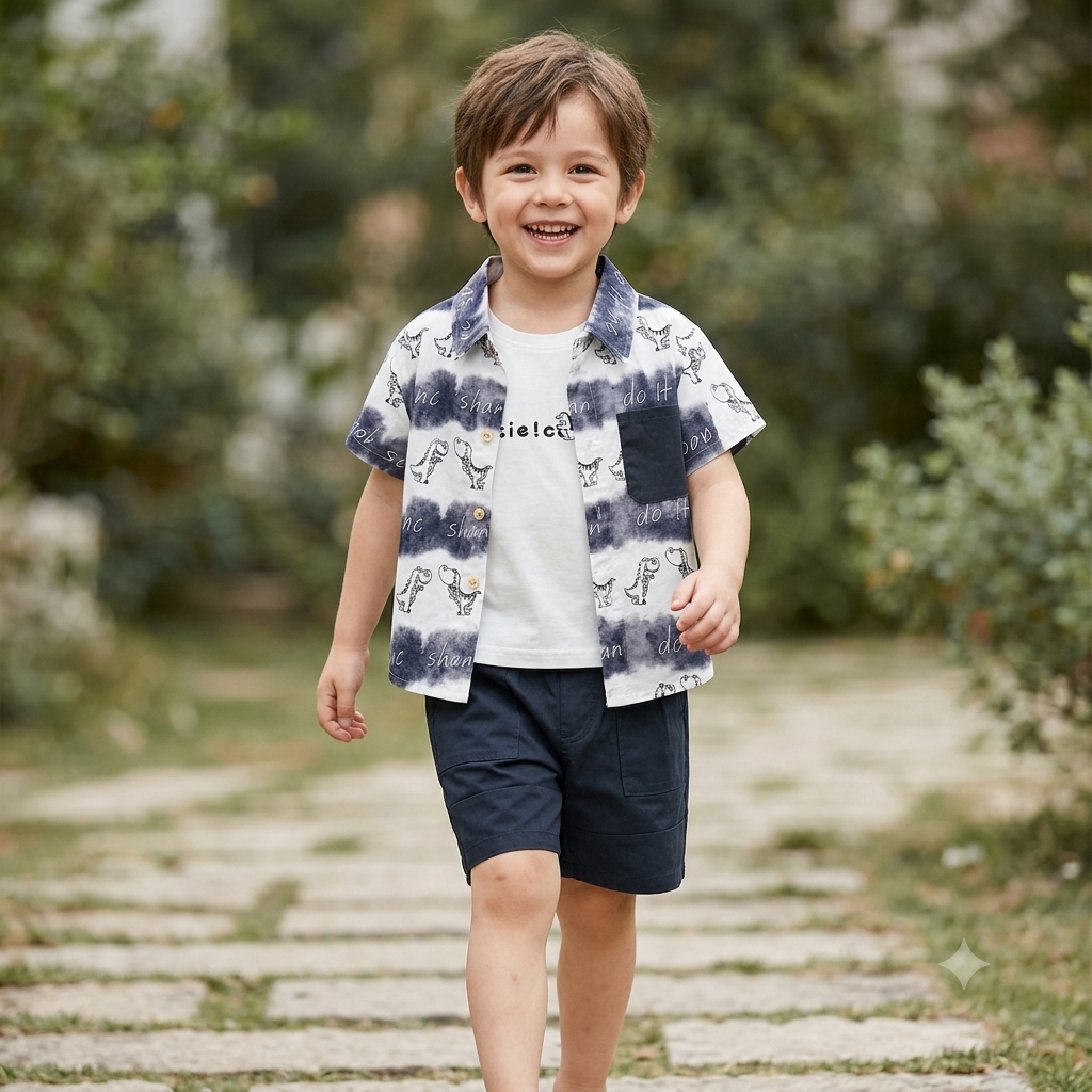 Kidsura Boys 3-Piece Summer Set: Button Shirt, Graphic Tee & Shorts