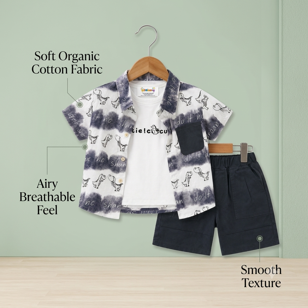Kidsura Boys 3-Piece Summer Set: Button Shirt, Graphic Tee & Shorts