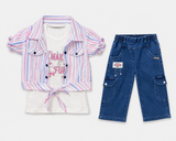 Kidsura Girls Pastel Stripe Denim Cargo Co-ord Set