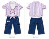 Kidsura Girls Pastel Stripe Denim Cargo Co-ord Set