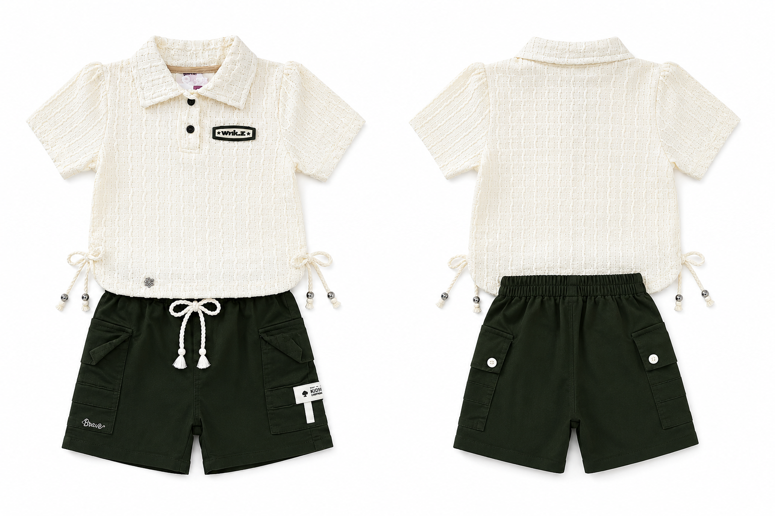 Kidusra Girls Textured Polo Top & Cargo Shorts Set