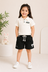 Kidusra Girls Textured Polo Top & Cargo Shorts Set