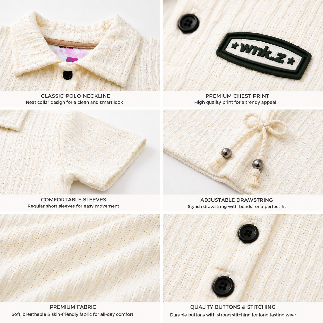Kidusra Girls Textured Polo Top & Cargo Shorts Set