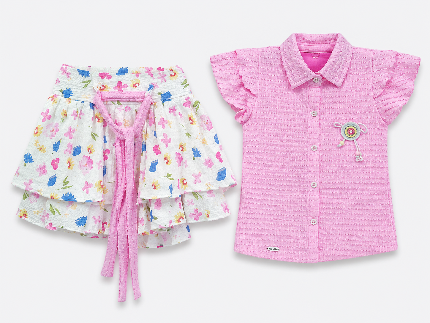 Kidsura Girls Pink Floral Skirt & Top Set