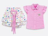 Kidsura Girls Pink Floral Skirt & Top Set