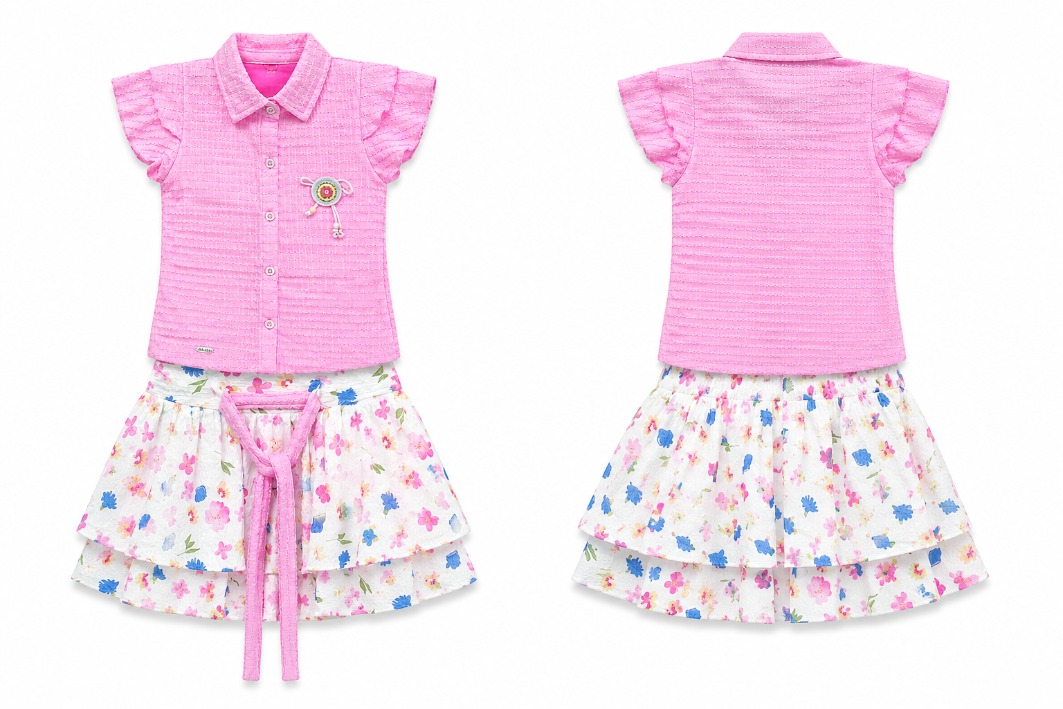 Kidsura Girls Pink Floral Skirt & Top Set