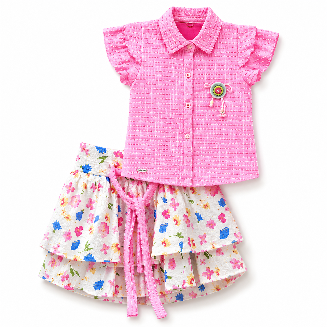 Kidsura Girls Pink Floral Skirt & Top Set