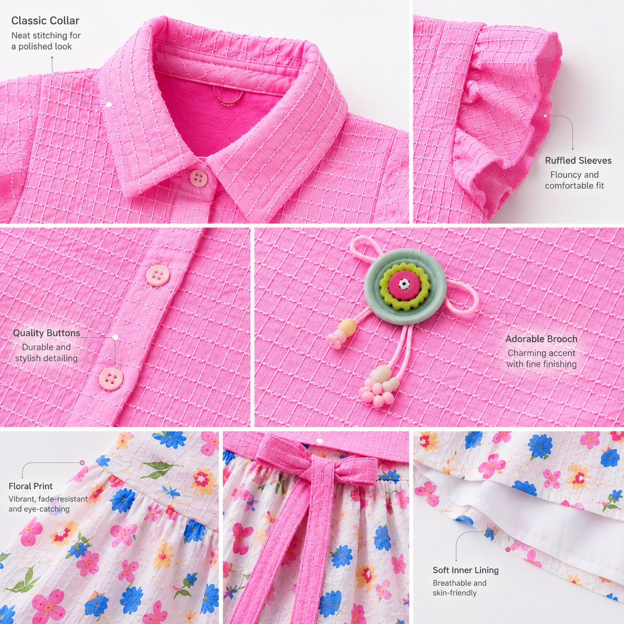 Kidsura Girls Pink Floral Skirt & Top Set