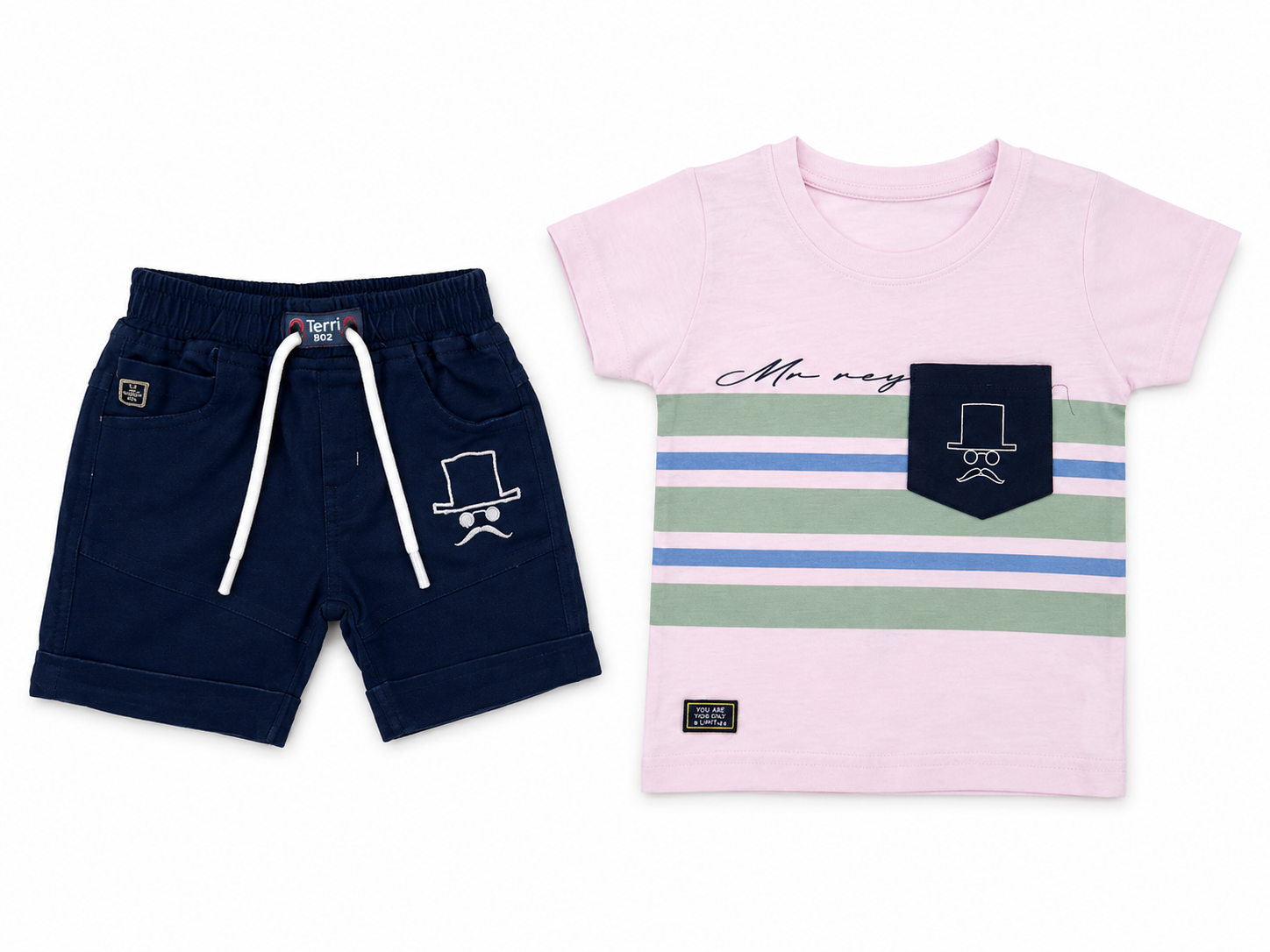 Boys Pink Stripe T-Shirt & Navy Shorts Set