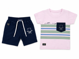 Boys Pink Stripe T-Shirt & Navy Shorts Set