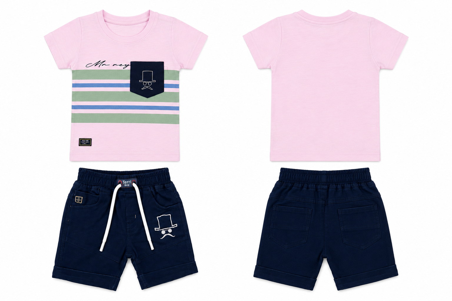 Boys Pink Stripe T-Shirt & Navy Shorts Set