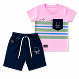 Boys Pink Stripe T-Shirt & Navy Shorts Set