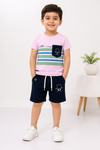 Boys Pink Stripe T-Shirt & Navy Shorts Set