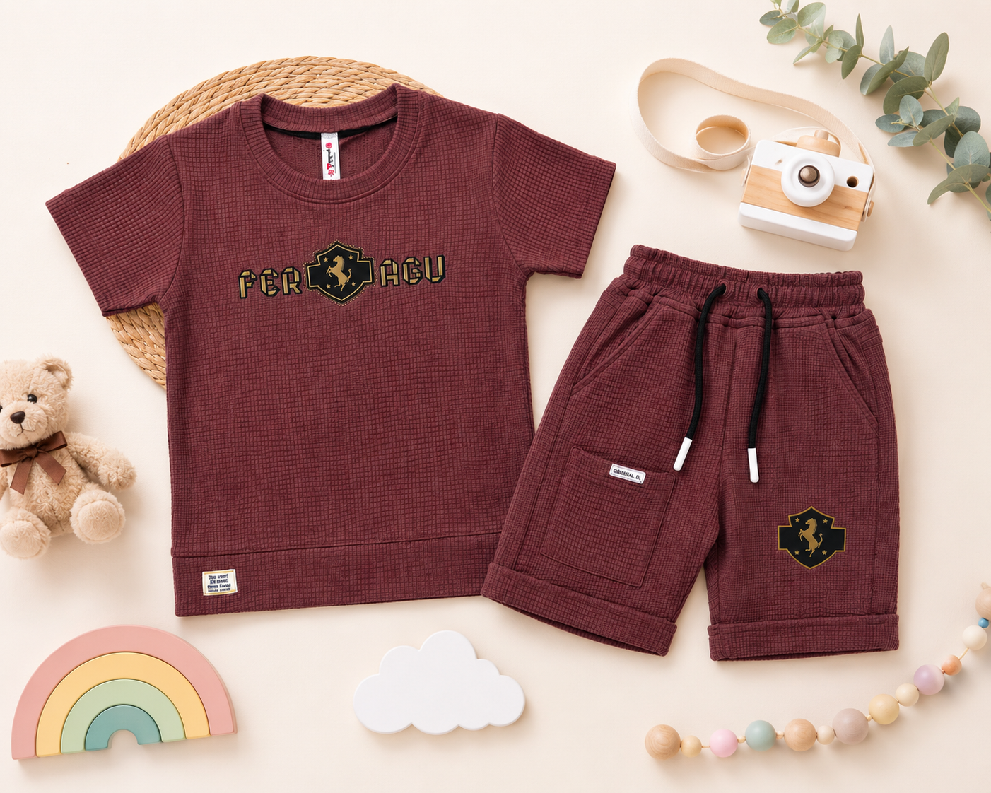 Kidsura Boys Regal Crest Textured Co-ord Set