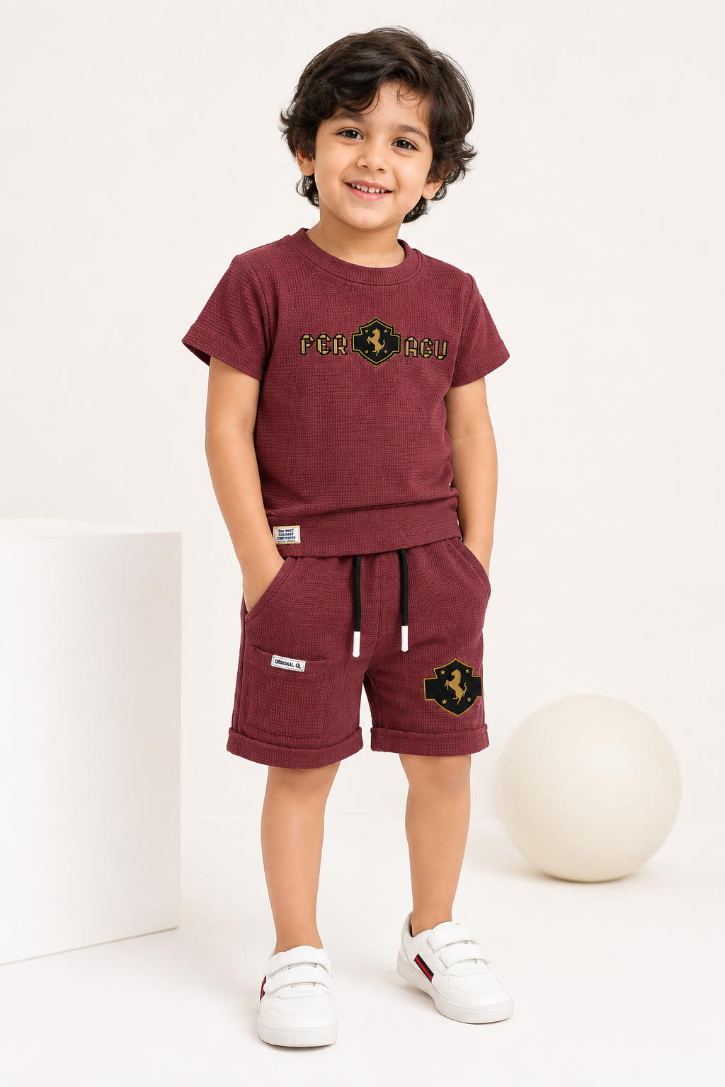 Kidsura Boys Regal Crest Textured Co-ord Set