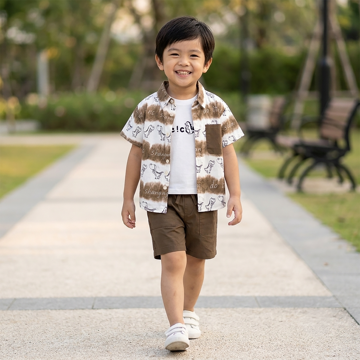 Kidsura Boys 3-Piece Summer Set: Button Shirt, Graphic Tee & Shorts