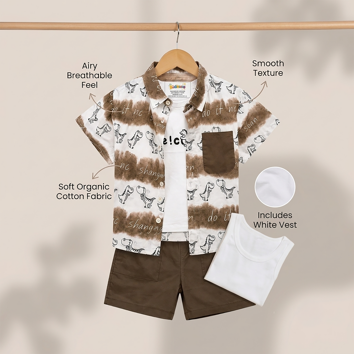 Kidsura Boys 3-Piece Summer Set: Button Shirt, Graphic Tee & Shorts