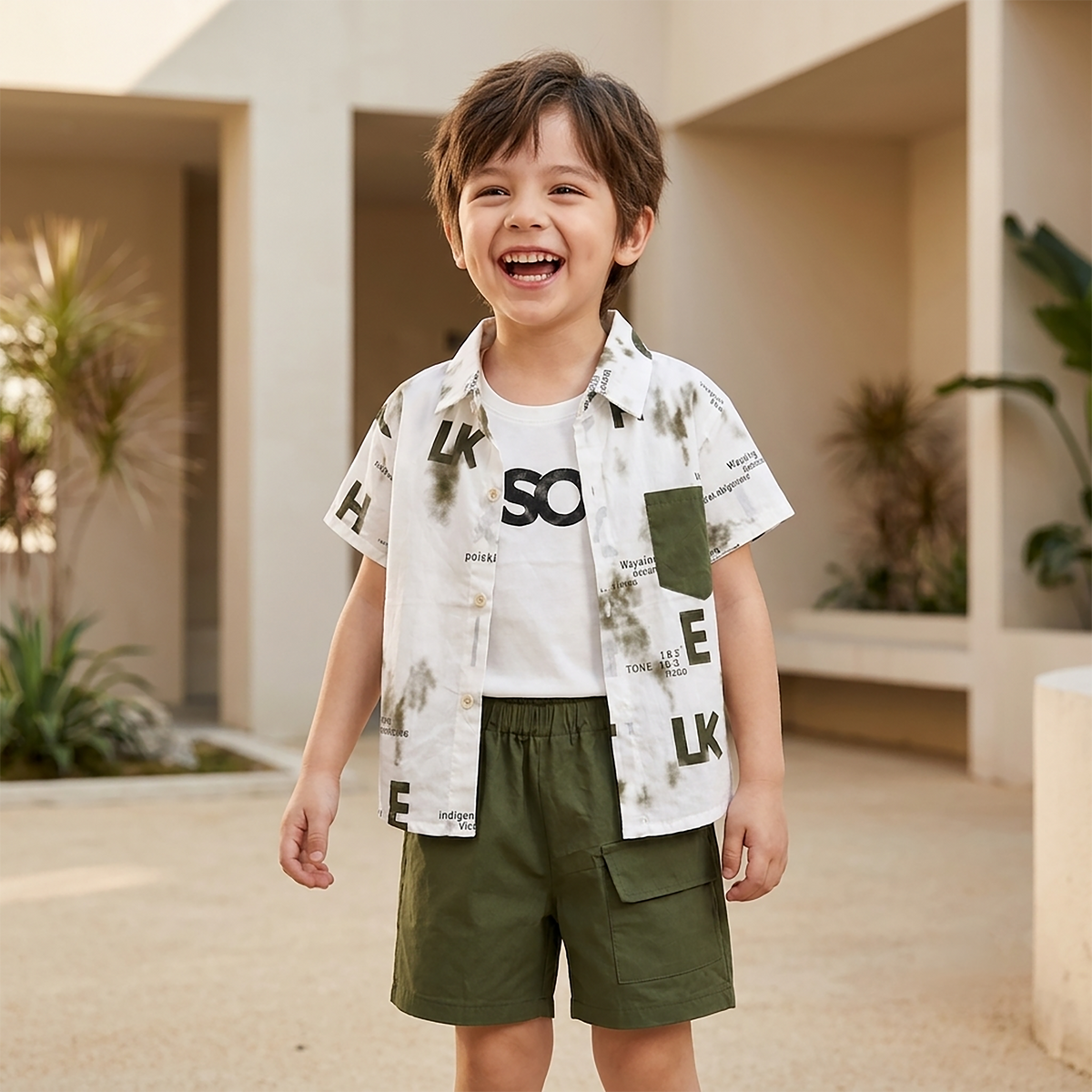 Kidsura Boys 3-Piece Urban Haze Outfit: Shirt, Tee & Shorts