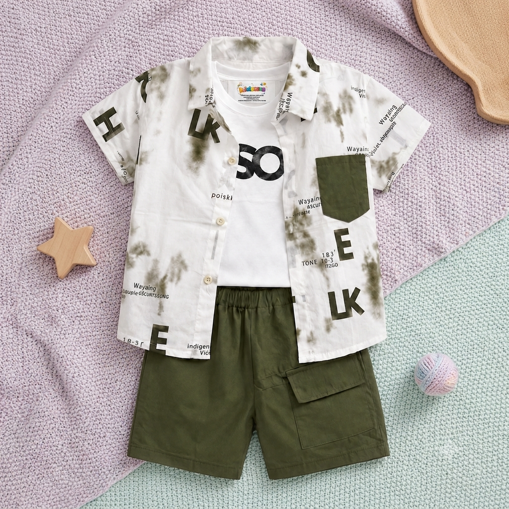 Kidsura Boys 3-Piece Urban Haze Outfit: Shirt, Tee & Shorts