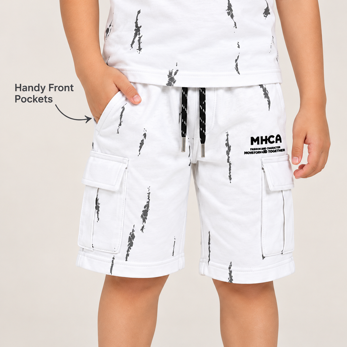 Kidsura Boys' 2-Piece Printed Cargo Shorts & T-Shirt Set | Urban Streetwear Co-Ord Outfit