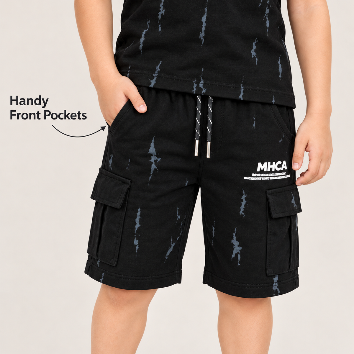 Kidsura Boys' 2-Piece Printed Cargo Shorts & T-Shirt Set | Urban Streetwear Co-Ord Outfit