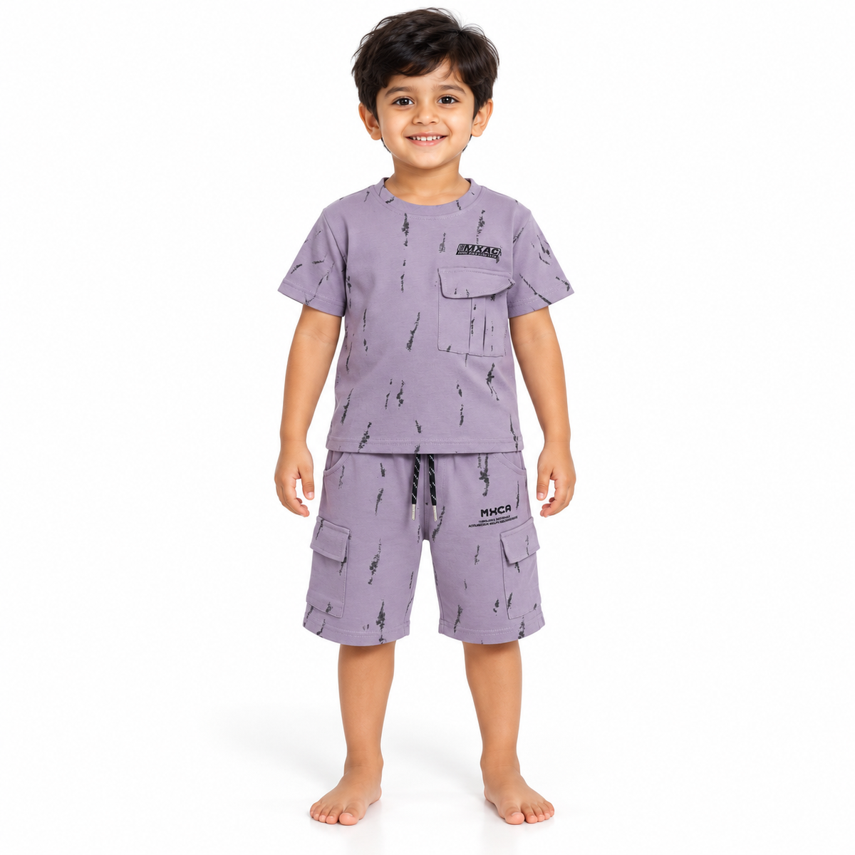 Kidsura Boys' 2-Piece Printed Cargo Shorts & T-Shirt Set | Urban Streetwear Co-Ord Outfit
