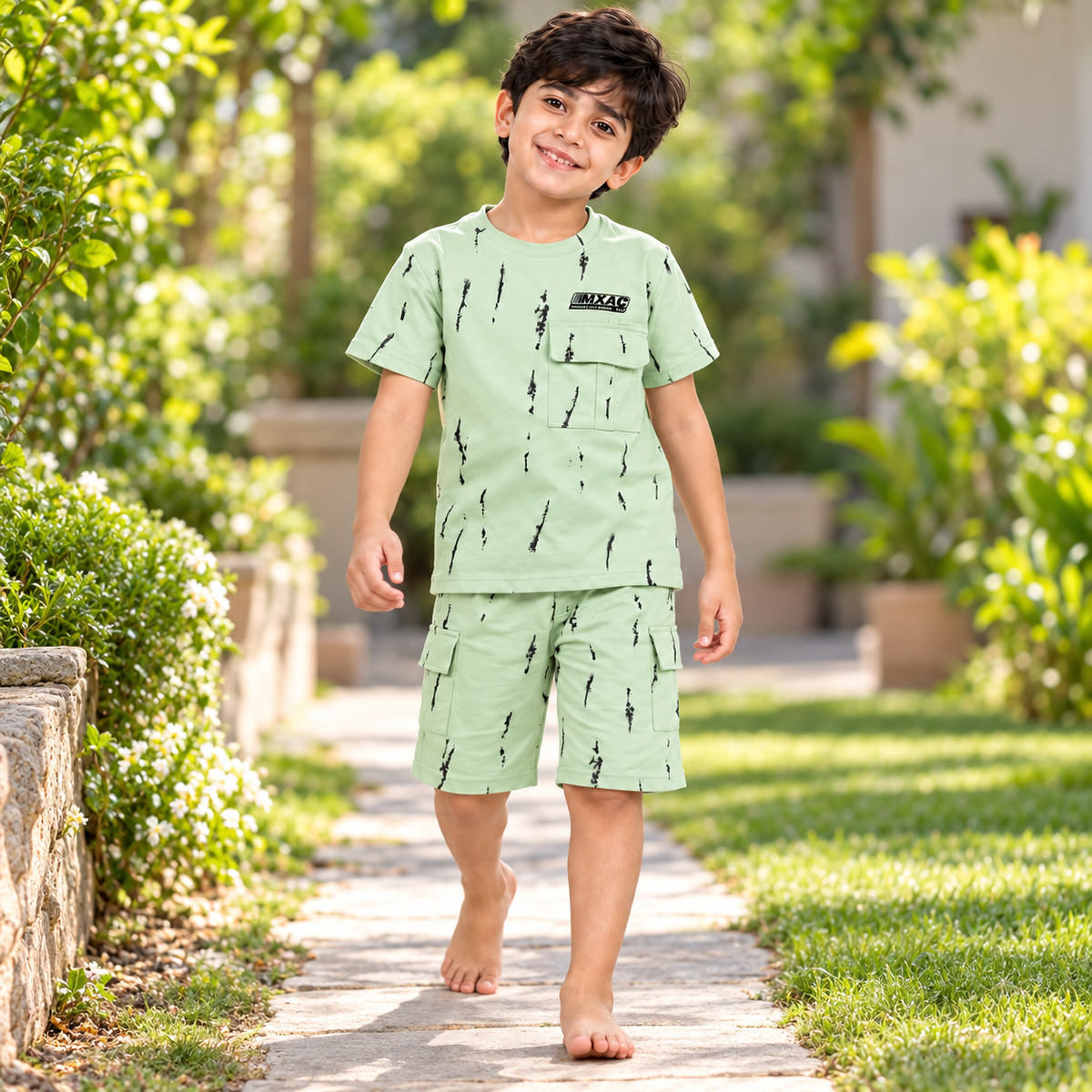 Kidsura Boys' 2-Piece Printed Cargo Shorts & T-Shirt Set | Urban Streetwear Co-Ord Outfit