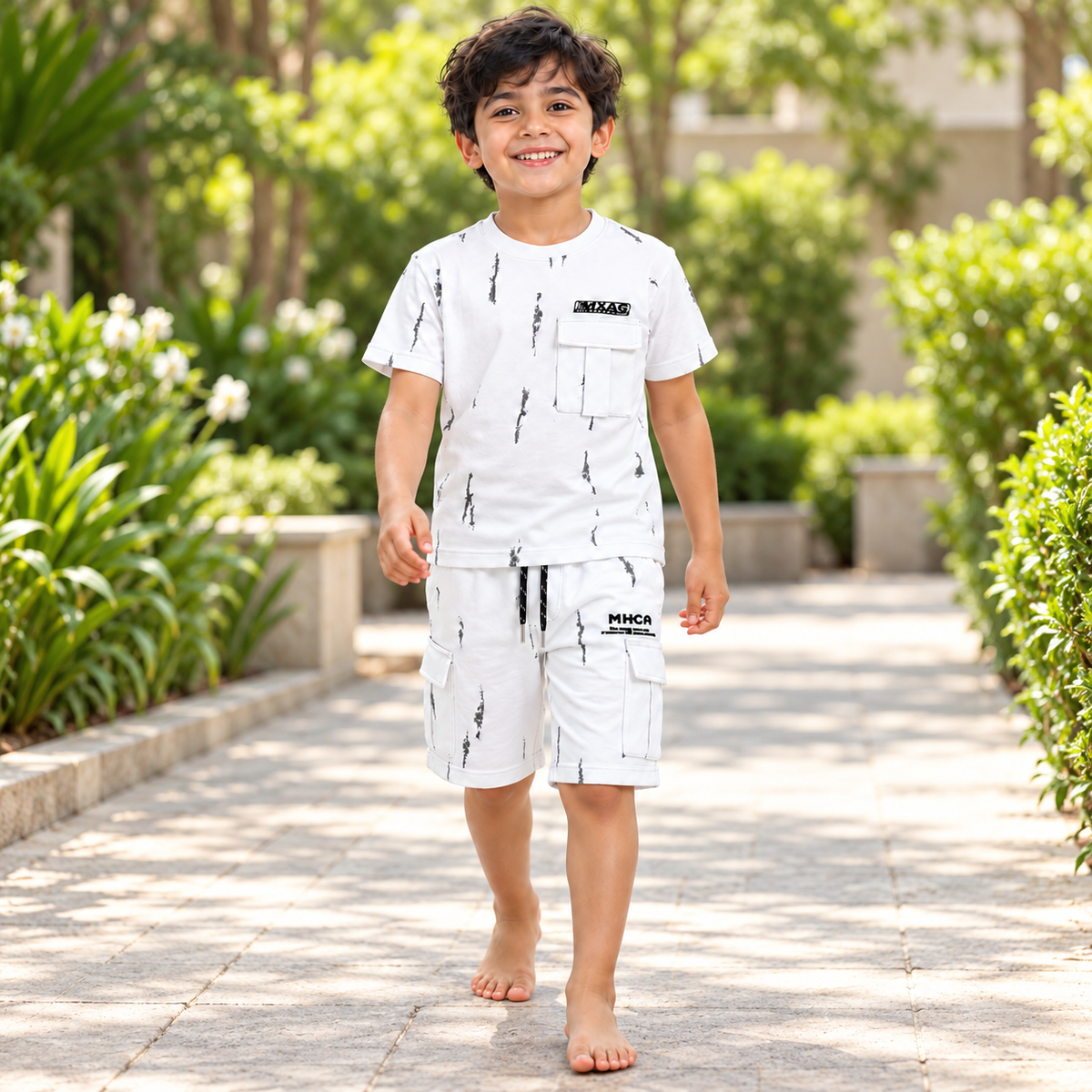 Kidsura Boys' 2-Piece Printed Cargo Shorts & T-Shirt Set | Urban Streetwear Co-Ord Outfit