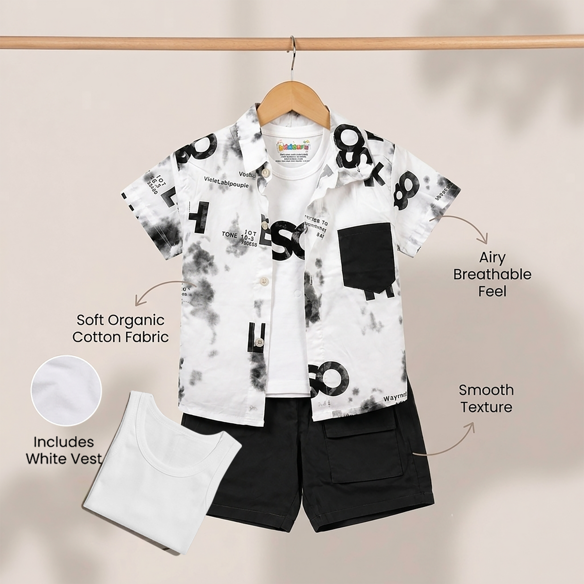 Kidsura Boys 3-Piece Urban Haze Outfit: Shirt, Tee & Shorts
