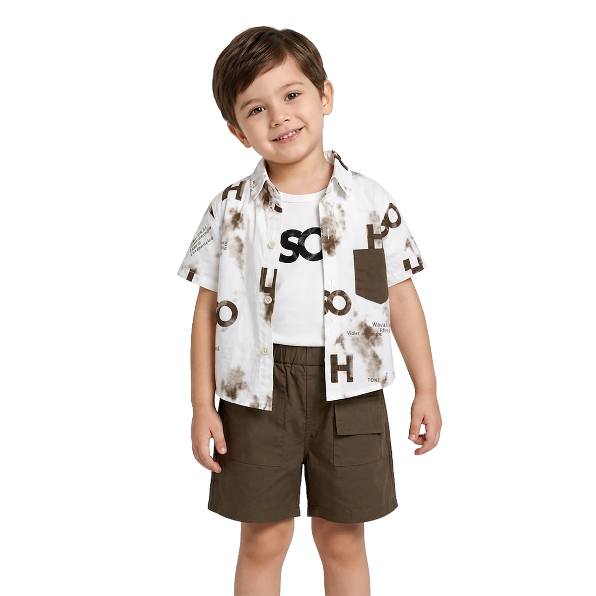 Kidsura Boys 3-Piece Urban Haze Outfit: Shirt, Tee & Shorts