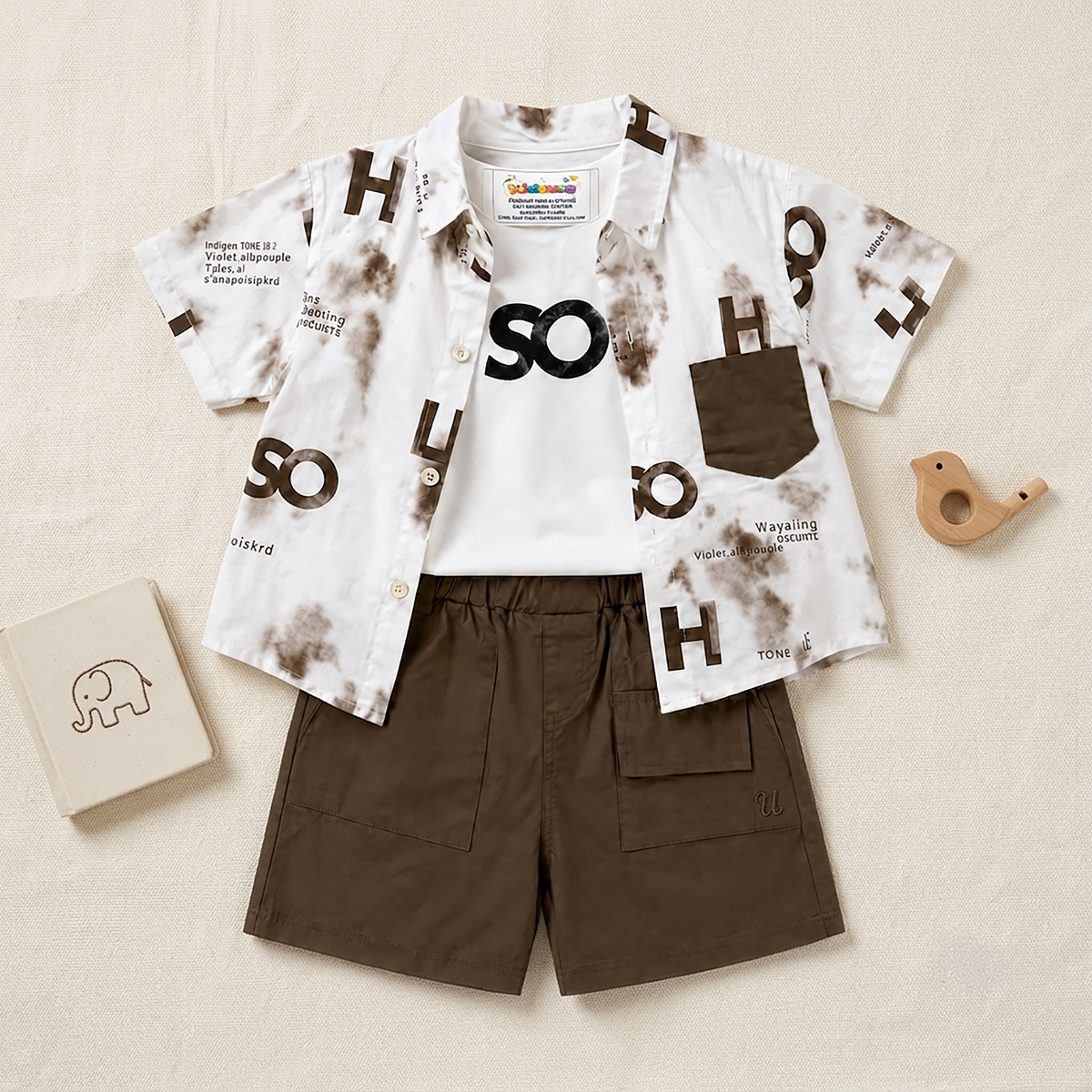 Kidsura Boys 3-Piece Urban Haze Outfit: Shirt, Tee & Shorts