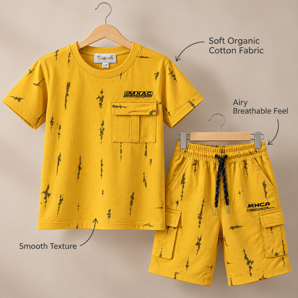 Kidsura Boys' 2-Piece Printed Cargo Shorts & T-Shirt Set | Urban Streetwear Co-Ord Outfit