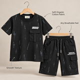 Kidsura Boys' 2-Piece Printed Cargo Shorts & T-Shirt Set | Urban Streetwear Co-Ord Outfit