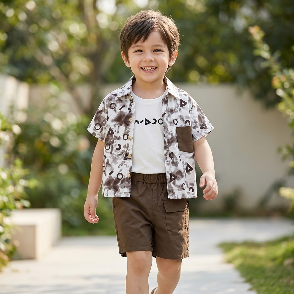 Kidsura Boys 3-Piece Outfit Set: Button Shirt, Graphic Tee & Shorts