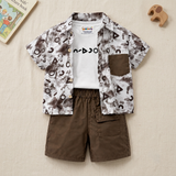 Kidsura Boys 3-Piece Outfit Set: Button Shirt, Graphic Tee & Shorts