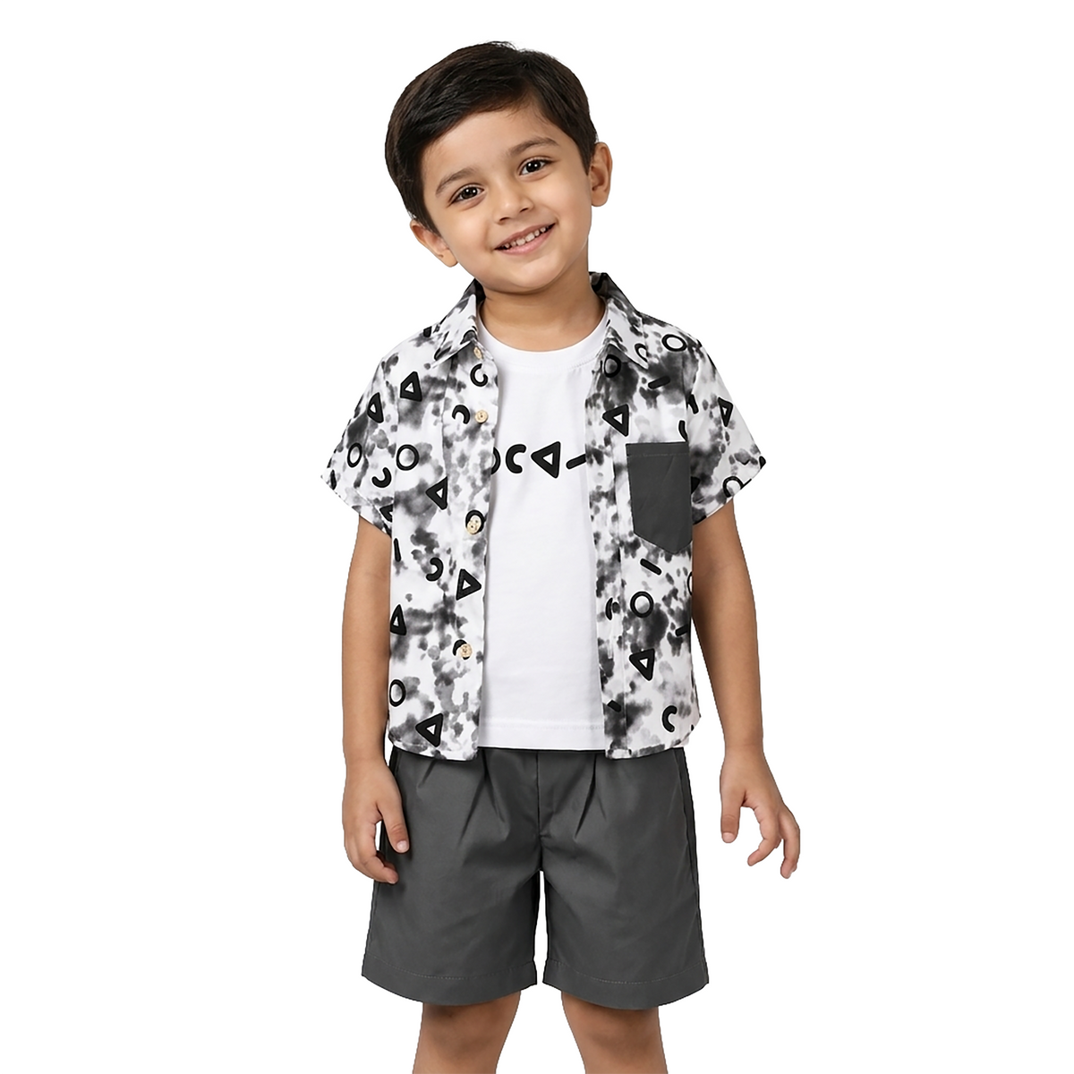 Kidsura Boys 3-Piece Outfit Set: Button Shirt, Graphic Tee & Shorts