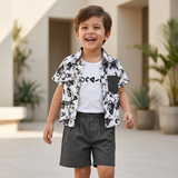 Kidsura Boys 3-Piece Outfit Set: Button Shirt, Graphic Tee & Shorts