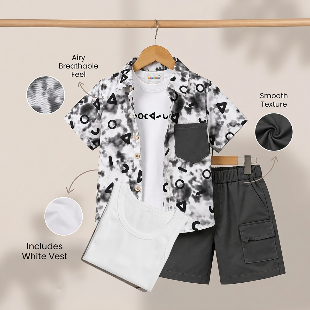 Kidsura Boys 3-Piece Outfit Set: Button Shirt, Graphic Tee & Shorts