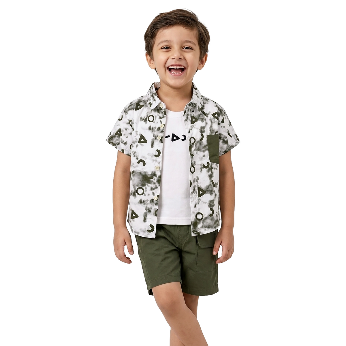 Kidsura Boys 3-Piece Outfit Set: Button Shirt, Graphic Tee & Shorts