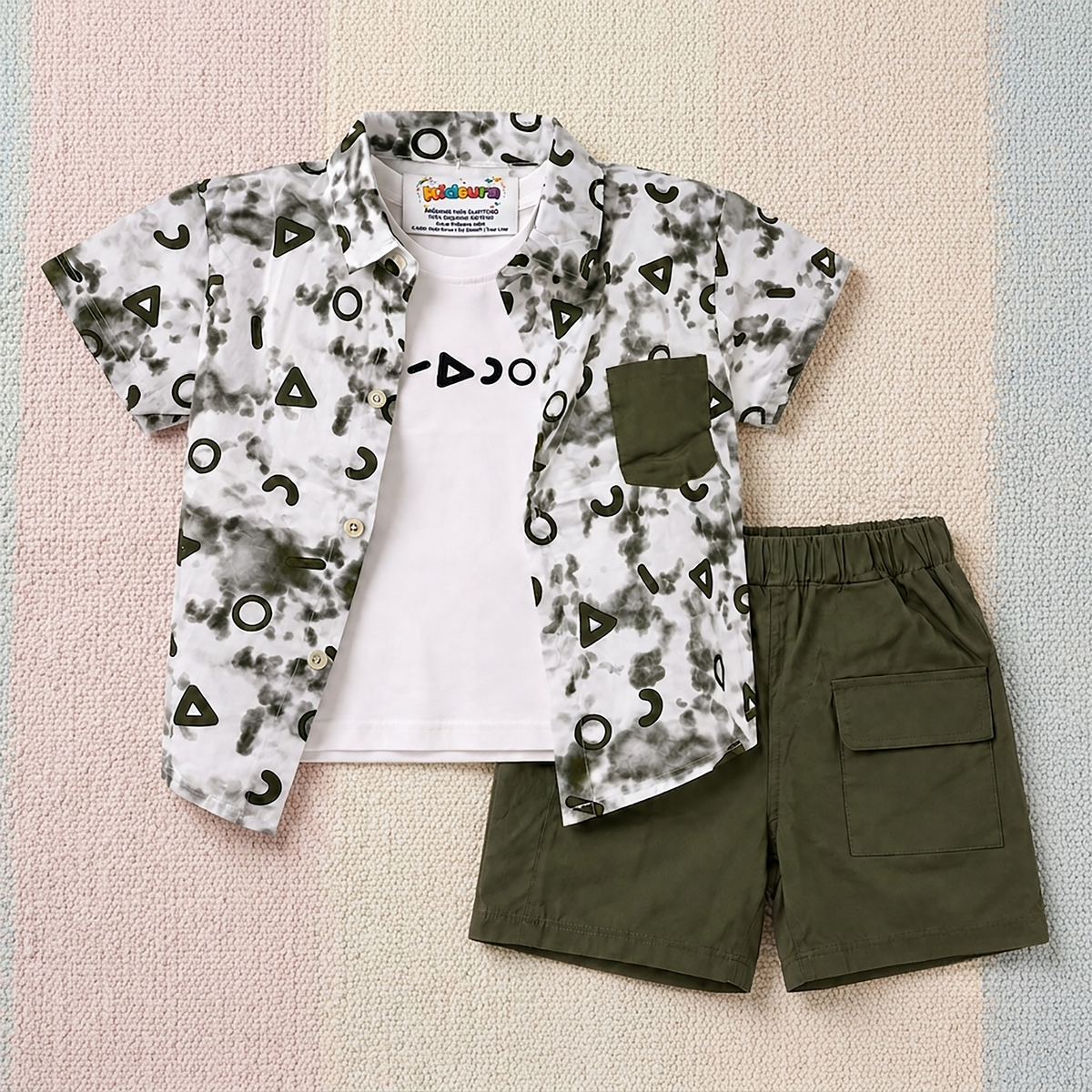 Kidsura Boys 3-Piece Outfit Set: Button Shirt, Graphic Tee & Shorts