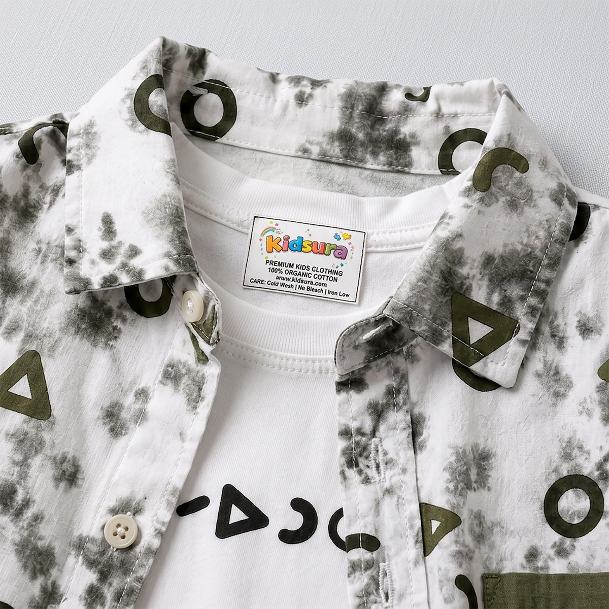 Kidsura Boys 3-Piece Outfit Set: Button Shirt, Graphic Tee & Shorts