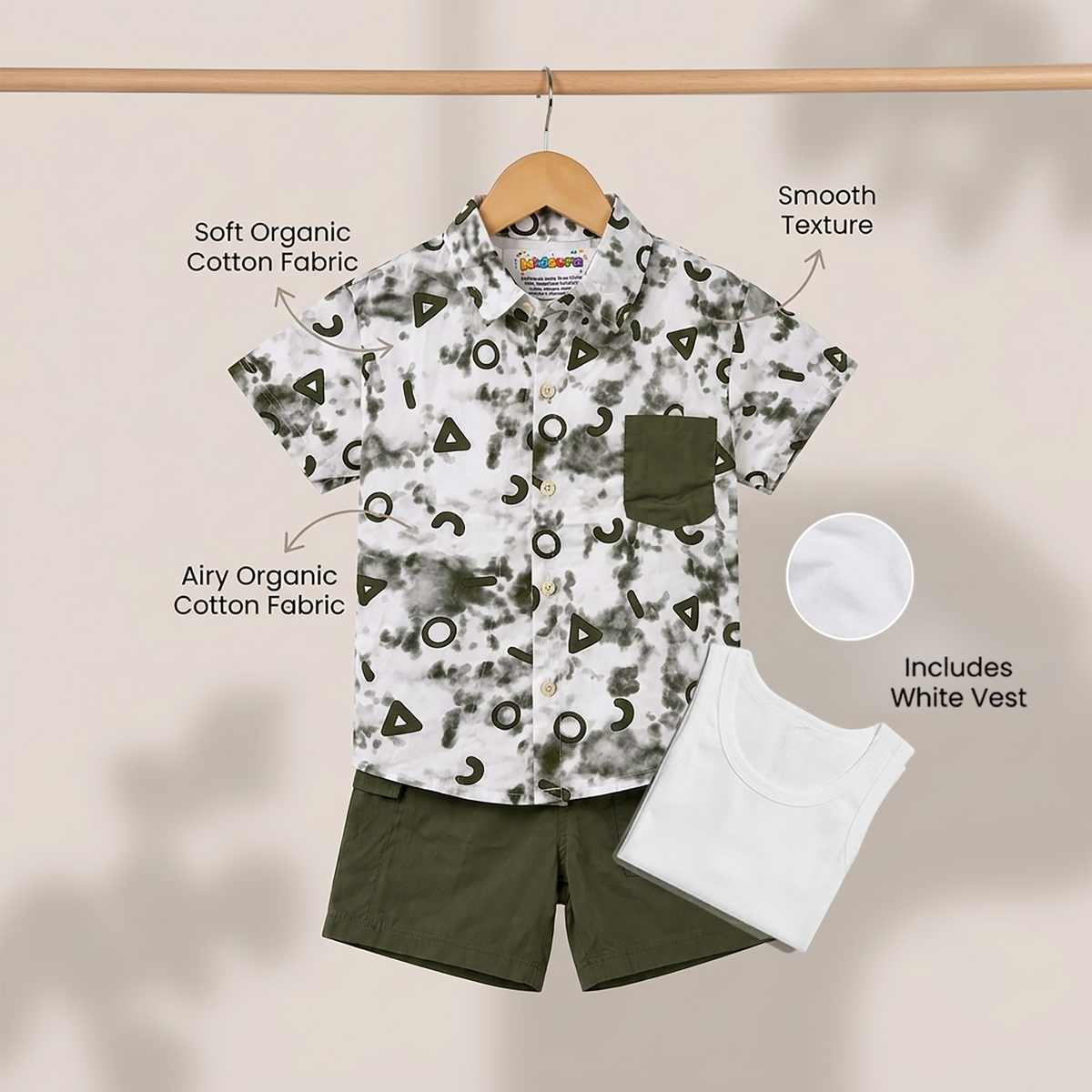 Kidsura Boys 3-Piece Outfit Set: Button Shirt, Graphic Tee & Shorts