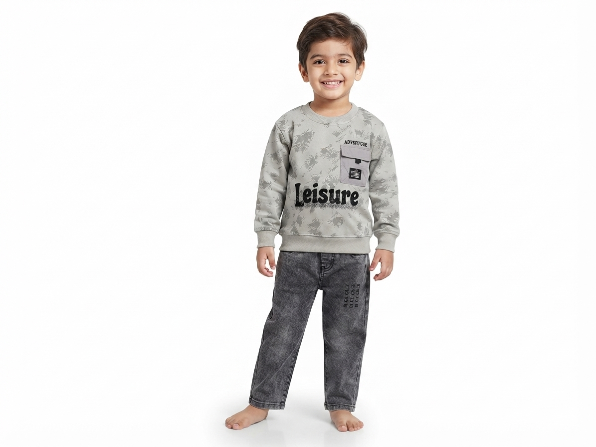 Kidsura Boys "Leisure" Tie-Dye Sweatshirt & Washed Denim Set (2-Piece)