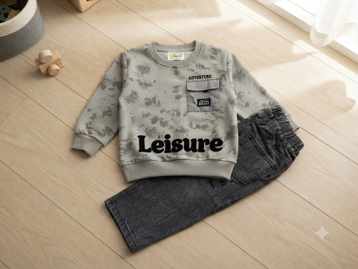 Kidsura Boys "Leisure" Tie-Dye Sweatshirt & Washed Denim Set (2-Piece)