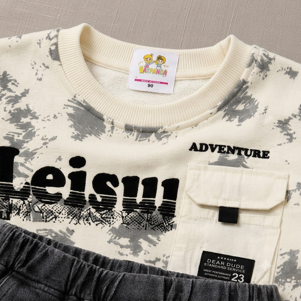 Kidsura Boys "Leisure" Tie-Dye Sweatshirt & Washed Denim Set (2-Piece)