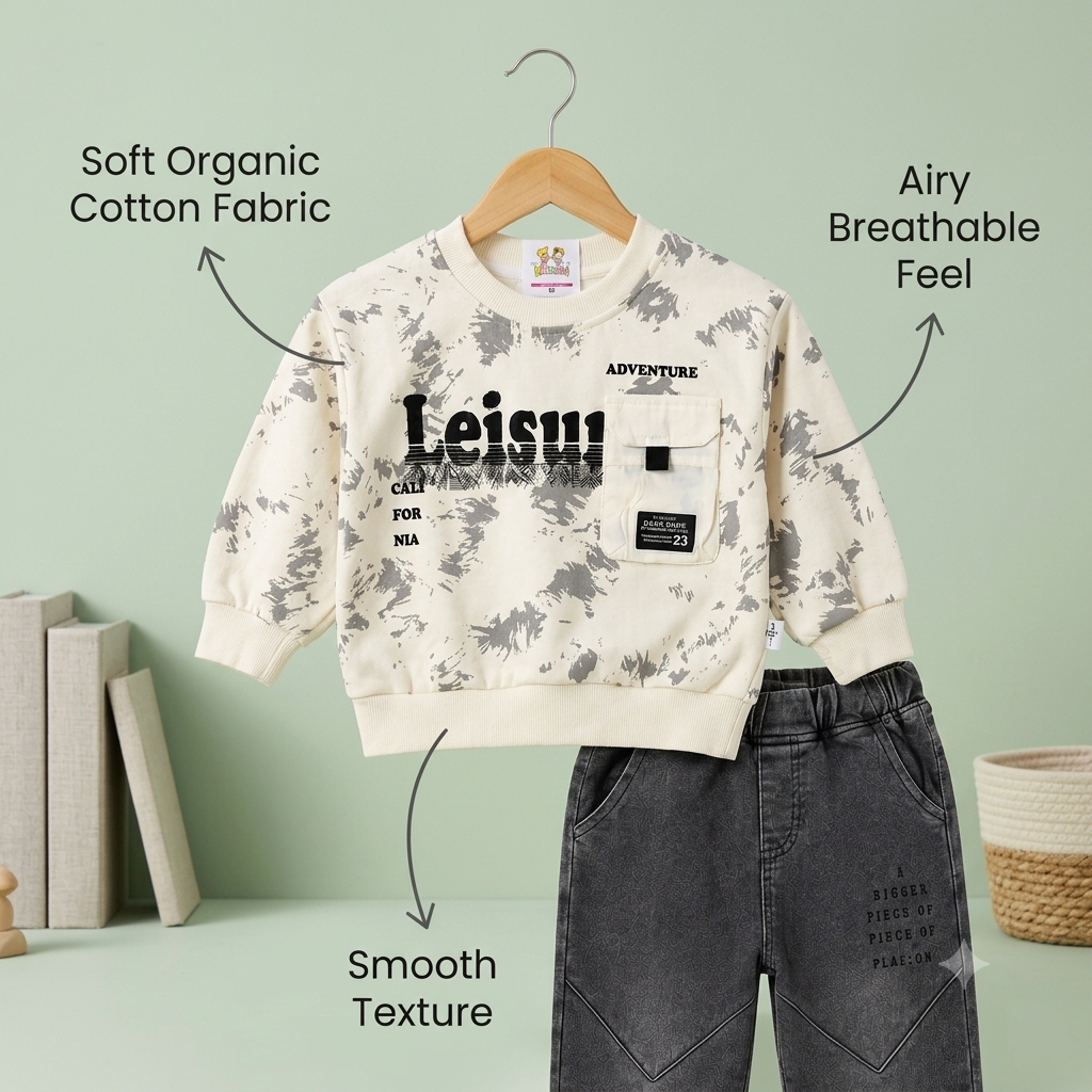 Kidsura Boys "Leisure" Tie-Dye Sweatshirt & Washed Denim Set (2-Piece)