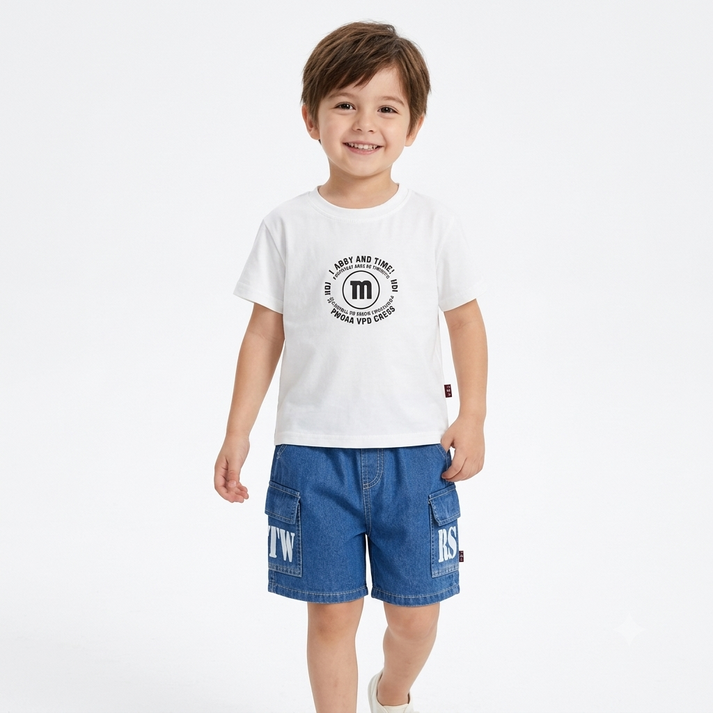 Kidsura Boys Denim Co-Ord Set with T-Shirt & Cargo Shorts – 3-Piece Outfit